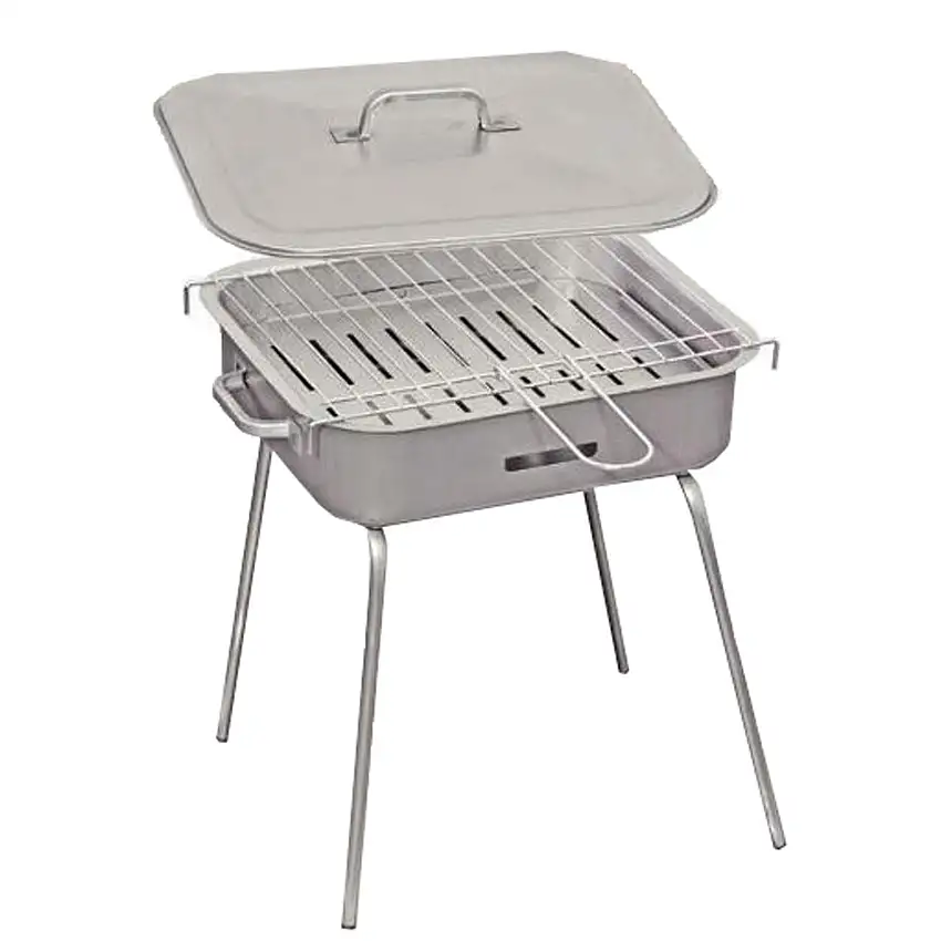 Fornello da barbecue rettangolare con griglia tappo piedini richiudibile a carbonella