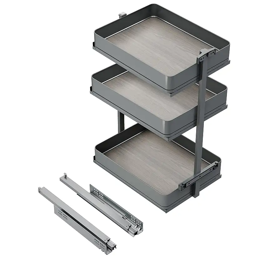 Emuca Carrello estraibile Harmony con chiusura soft, Modulo larghezza 400mm altezza 800mm, Acciaio e Legno, Grigio antracite