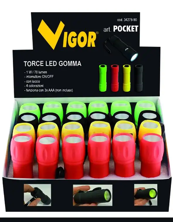 EXPO TORCE VIGOR LED IN GOMMA COLORI ASSORTITI 24 PEZZI